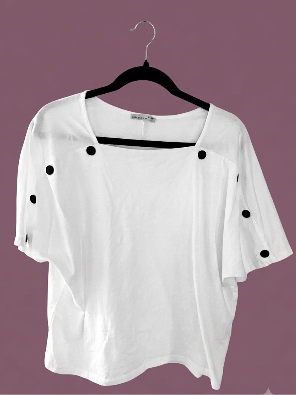 Zara Basics White Cropped Top with Black Button Details - Size L